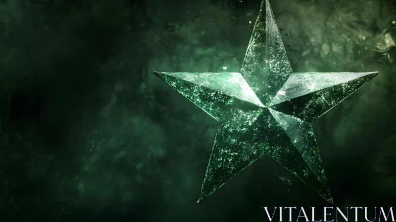 Shimmering Green Glass Star with Textured Surface on Dark Background.