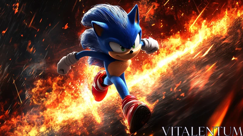 Blue speedster dashes through a glowing river of fire.