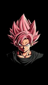 Pink haired anime warrior portrait on black background.