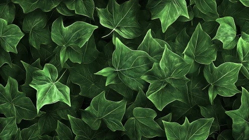 Dense ivy foliage rendered with layered digital shading and vein detail