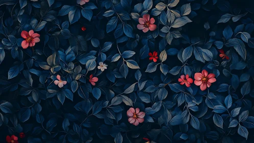 Coral Blooms Dance Among Deep Blue Foliage