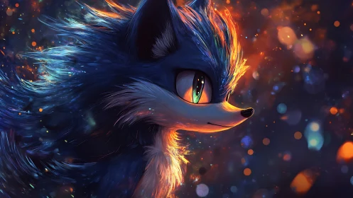 Starlit fox spirit drifts through ember-tinted cosmic dusk