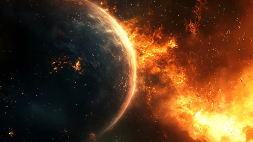 Planetary limb with intense stellar fire and debris field.