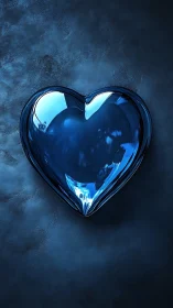 Luminous Blue Heart Against Textured Dark Surface.
