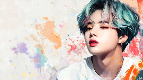 Vibrant digital portrait contrasts smooth skin and splashed color