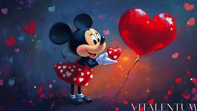 Chromatic Composition: Anthropomorphic Character Holding Heart-Shaped Buoyant Object.