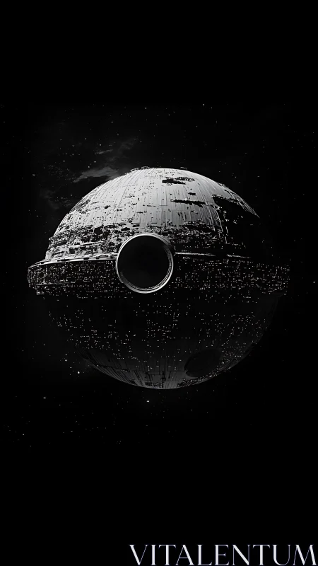 Massive spherical battle station floats in deep space