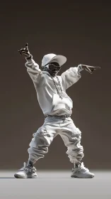 Stylized 3D hip hop kid statue strikes energetic stage pose
