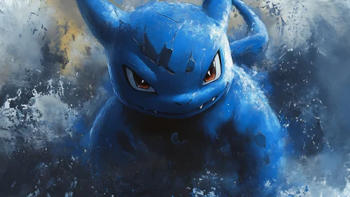 Blue aquatic creature advances through turbulent water