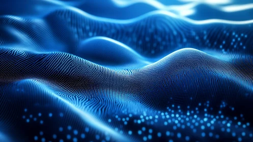 Glowing blue data waves flow across a futuristic digital landscape