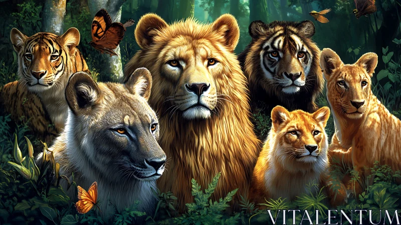 Majestic Pride: A Digital Portrait of Wild Cats in Harmony