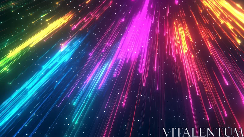 Colorful light trails streaking through a starry night sky.