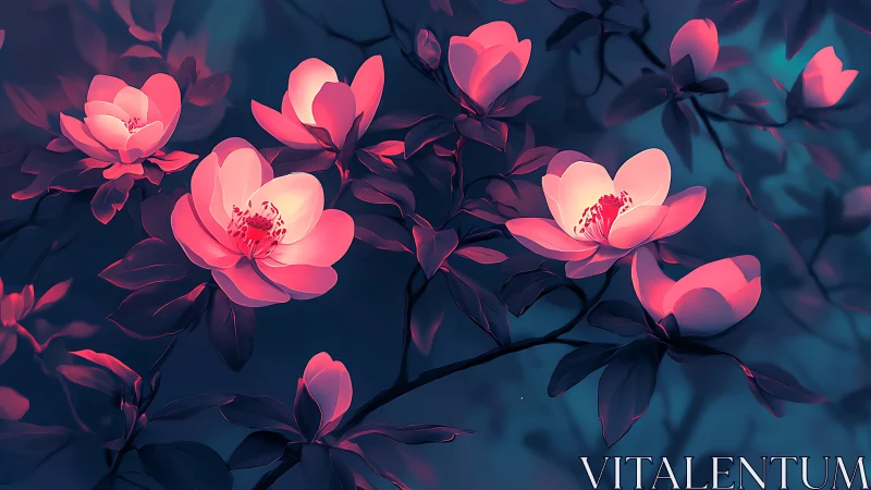 Luminescent Pink Peonies Against Deep Teal Dark Background