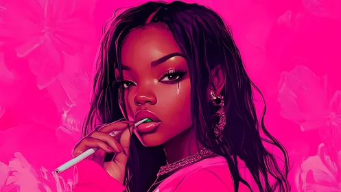 High-saturation digital portrait with stylized lighting and gloss