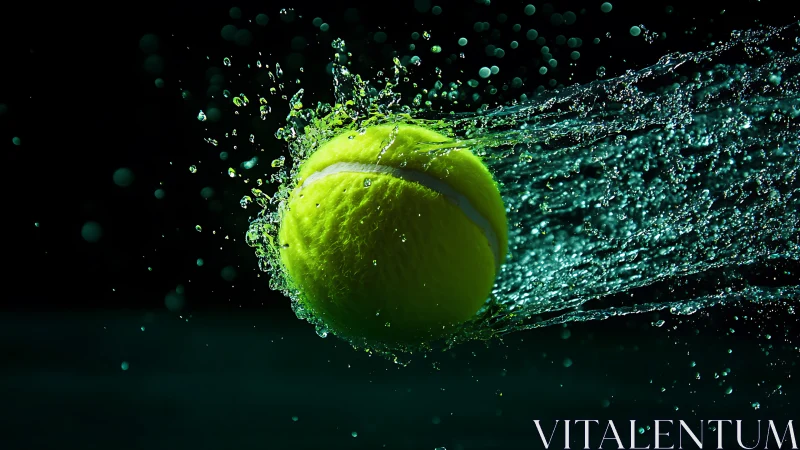 Splash-charged tennis comet cuts through midnight waterfield.