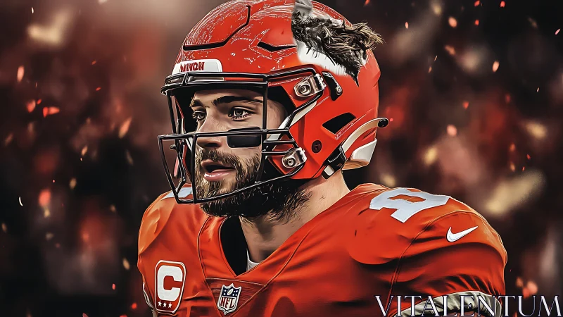 Digital painting of American football quarterback in orange gear