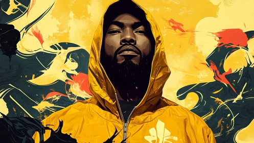 Hooded guardian rises from swirling yellow stormlight