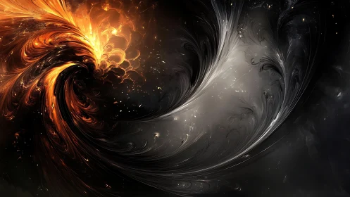 Fractal vortex convergence in luminous dual-tone digital painting.