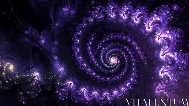 Violet fractal spiral with glowing cosmic light patterns.