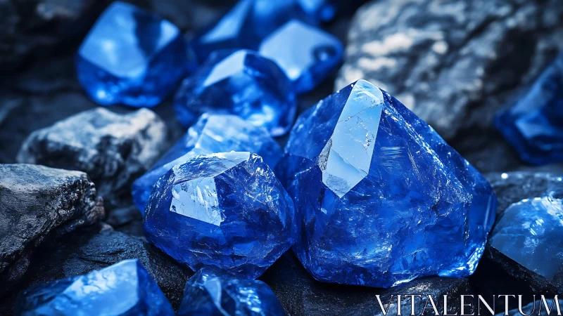 Midnight sapphires glitter among rugged shadowed stone.