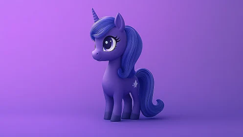 Playful purple unicorn stands bright against soft violet glow