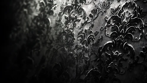 Midnight damask quietly glows under slanting silver light