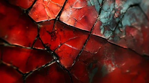 Cracked Red Glass Abstract Texture with Moody Lighting Effect.
