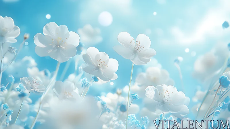 Delicate White Blossoms Against Clear Blue Sky.