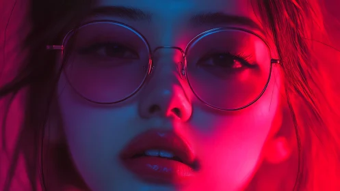 Neon-lit close-up portrait uses dual-tone cyberpunk lighting study