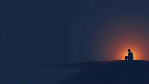Silhouette of seated figure aligns with backlit horizon glow