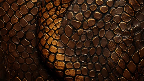 Bronze reptile scales form dense interlocking texture pattern.