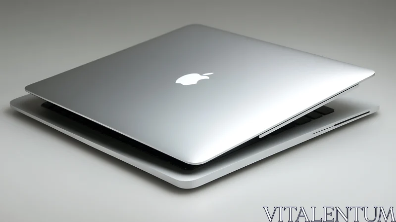 Twin silver laptops rest in a calm, softly lit standoff