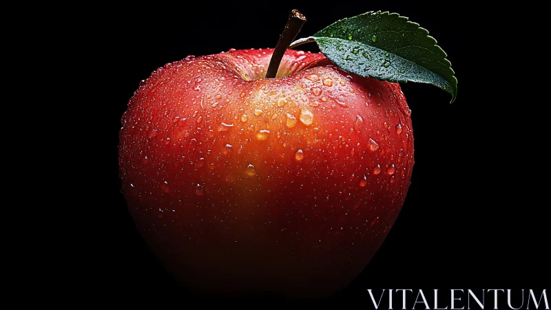Red apple gleams under dramatic macro studio lighting.