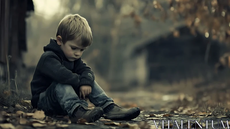 Quiet autumn moment with a thoughtful little daydreamer.