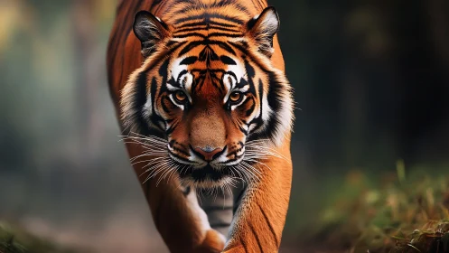 Quiet forest prowl with a tiger’s steady golden gaze.