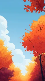Autumn canopy illustration under clear blue sky.