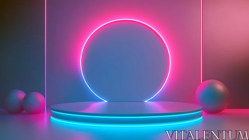 Neon halo stage waits quietly for its futuristic arrival