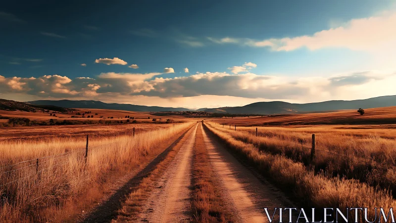 Straight rural dirt road extends through dry grasslands