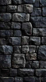 Textured dark stone masonry wall with rugged block relief.