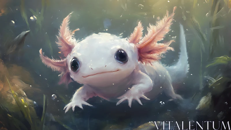 Gentle axolotl drifts through sunlit water with quiet wonder.