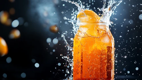 Orange Beverage Splash with Ice.