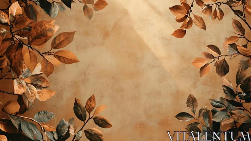 Autumn foliage frames warm textured background with light