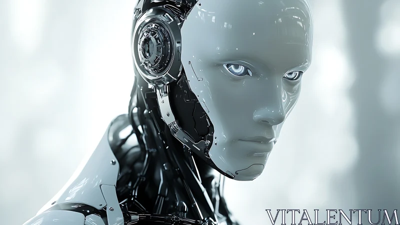 Hyperreal chrome android portrait explores synthetic sentience