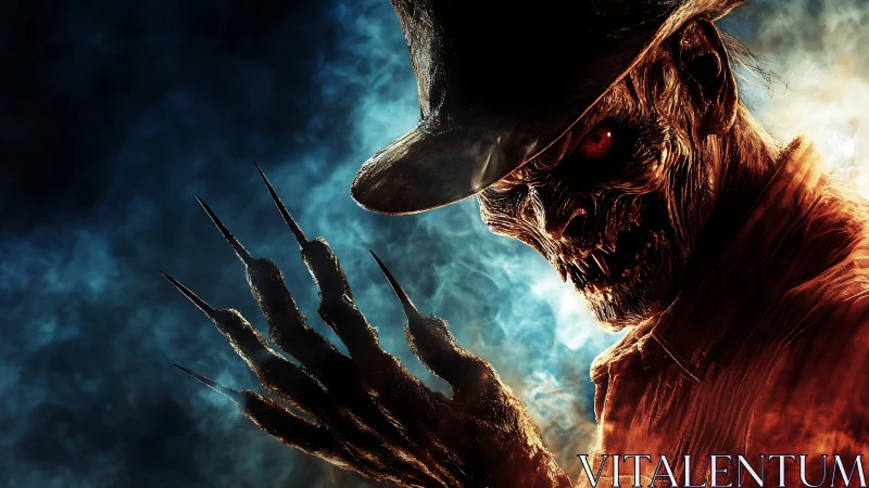 Clawed nightmare cowboy grins through swirling hell-smoke