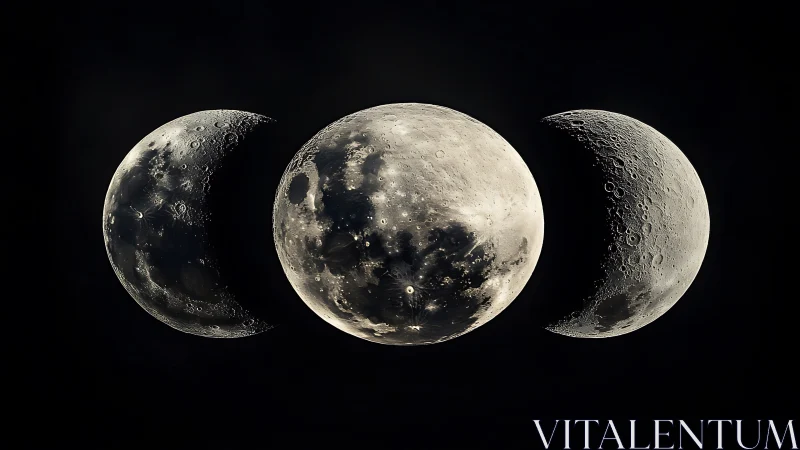 Moonlit trio tracing quiet phases across the night sky.