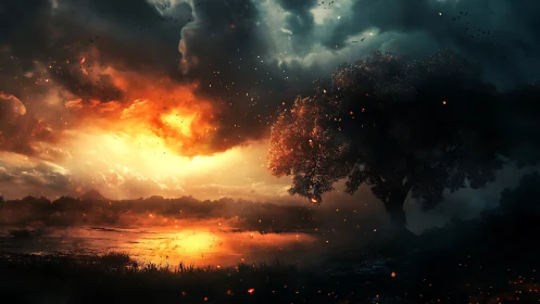 Nature's Drama: Fire and Water Meet in Explosive Splendor.