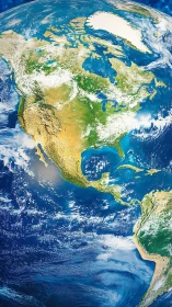 North American blue marble basking in sunlit ocean glow.