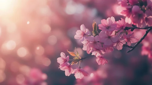 Cherry Blossom Branch with Soft Bokeh Background