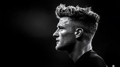 Monochrome profile portrait of focused athletic man.