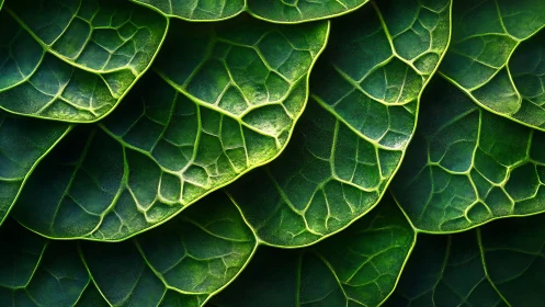 Layered green leaf mosaic with glowing garden veins.